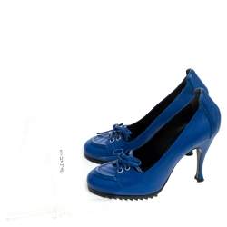 Pre Owned Balenciaga Blue Leather Loafer Pumps Size 37