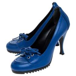 Pre Owned Balenciaga Blue Leather Loafer Pumps Size 37