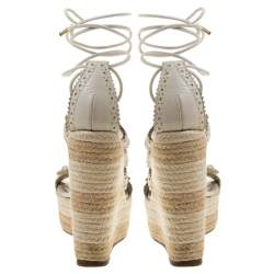 مملوكة مسبقًا صندل بالنسياغا جلد أبيض إسبادريل برباط كعب روكي بحزام للكاحل مقاس 38