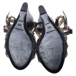 Pre Owned Balenciaga Black Leather Arena Studded Gladiator Wedge Sandals Size 38.5