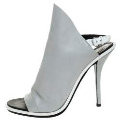 Pre Owned Balenciaga Grey/White Leather Glove Peep Toe Sandals Size 41