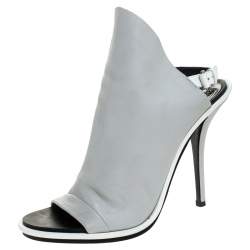 Pre Owned Balenciaga Grey/White Leather Glove Peep Toe Sandals Size 41