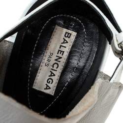 Pre Owned Balenciaga Grey/White Leather Glove Peep Toe Sandals Size 41