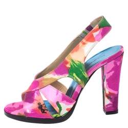 مملوكة مسبقًا Balenciaga Multicolor Printed Satin Slingback Open Toe Sandals Size 37