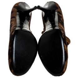 Balenciaga Brown/Black Leopard Print Calfhair Zip Booties Size 39