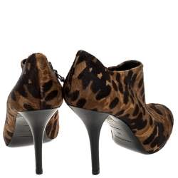 Balenciaga Brown/Black Leopard Print Calfhair Zip Booties Size 39