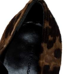 Balenciaga Brown/Black Leopard Print Calfhair Zip Booties Size 39