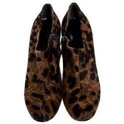 Balenciaga Brown/Black Leopard Print Calfhair Zip Booties Size 39