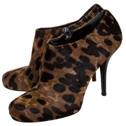 Balenciaga Brown/Black Leopard Print Calfhair Zip Booties Size 39