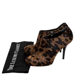 Balenciaga Brown/Black Leopard Print Calfhair Zip Booties Size 39