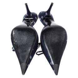 Pre Owned Balenciaga Blue BB Satin Knife Pointed Toe Mules Size 40