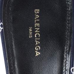 Pre Owned Balenciaga Blue BB Satin Knife Pointed Toe Mules Size 40