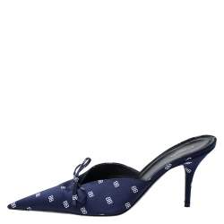 Pre Owned Balenciaga Blue BB Satin Knife Pointed Toe Mules Size 40