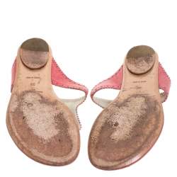 Pre Owned Balenciaga Pink Brogue Leather Thong Flats Size 39