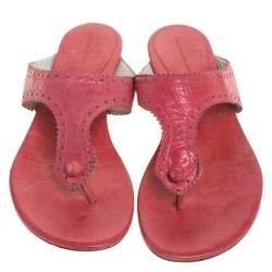 Pre Owned Balenciaga Pink Brogue Leather Thong Flats Size 39