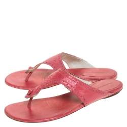 Pre Owned Balenciaga Pink Brogue Leather Thong Flats Size 39