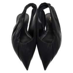 مملوكة مسبقًا Balenciaga Black Leather Knife Pointed Toe Slingback Flats Size 39