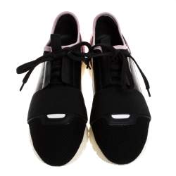 مملوكة مسبقًا حذاء رياضي بالنسياغا منخفض من أعلى Race Runner شبك وجلد وردي/ أسود مقاس 37