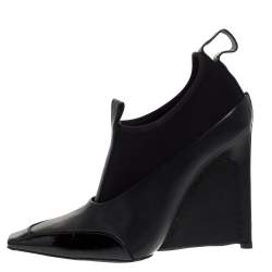 Pre Owned حذاء بوت بالنسياغا سكوبا جلد أسود و نيوبرين كعب روكي مقاس 40