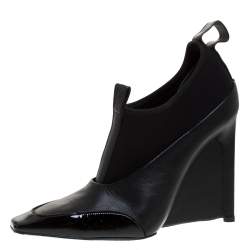 Pre Owned حذاء بوت بالنسياغا سكوبا جلد أسود و نيوبرين كعب روكي مقاس 40