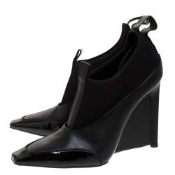 Pre Owned حذاء بوت بالنسياغا سكوبا جلد أسود و نيوبرين كعب روكي مقاس 40