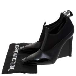 Pre Owned حذاء بوت بالنسياغا سك وبا جلد أسود و نيوبرين كعب روكي مقاس 40