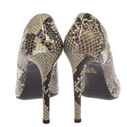 مملوكة مسبقًا حذاء بوت بالنسيياغا بوجة علوي مفتوح و بمقدمة مفتوحة جلد ثعبان أخضر ليموني و أسود مقاس 37