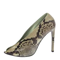 مملوكة مسبقًا حذاء بوت بالنسيياغا بوجة علوي مفتوح و بمقدمة مفتوحة جلد ثعبان أخضر ليموني و أسود مقاس 37