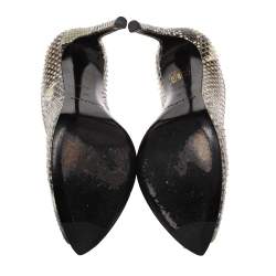 مملوكة مسبقًا حذاء بوت بالنسيياغا بوجة علوي مفتوح و بمقدمة مفتوحة جلد ثعبان أخضر ليموني و أسود مقاس 37