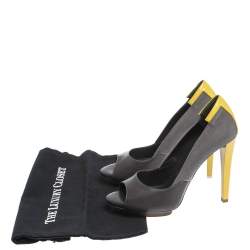 مملوكة مسبقًا Balenciaga Grey/Yellow Canvas and Leather Peep Toe Pumps Size 38