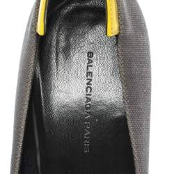 مملوكة مسبقًا Balenciaga Grey/Yellow Canvas and Leather Peep Toe Pumps Size 38