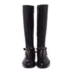 Pre Owned حذاء بوت فوق الركبة بالنسياغا كلاسيك جلد أسود مرصع مقاس 36