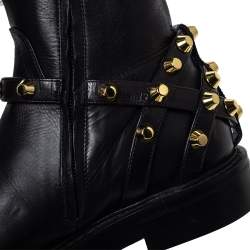 Pre Owned حذاء بوت فوق الركبة بالنسياغا كلاسيك جلد أسود مرصع مقاس 36