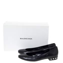 Pre Owned Balenciaga Black Leather Studded Ballet Flats Size 40