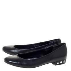 Pre Owned Balenciaga Black Leather Studded Ballet Flats Size 40