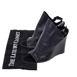 مملوكة مسبقًا Balenciaga Black Leather And Suede Gloves Wedge Sandals Size 37