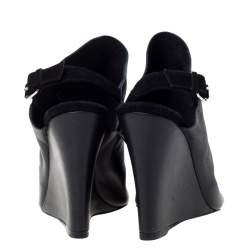مملوكة مسبقًا Balenciaga Black Leather And Suede Gloves Wedge Sandals Size 37