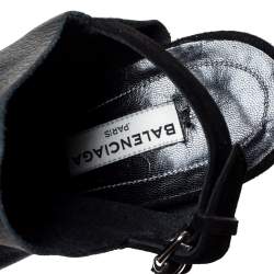 مملوكة مسبقًا Balenciaga Black Leather And Suede Gloves Wedge Sandals Size 37