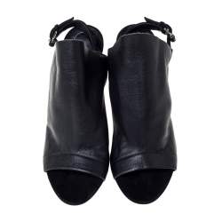 مملوكة مسبقًا Balenciaga Black Leather And Suede Gloves Wedge Sandals Size 37
