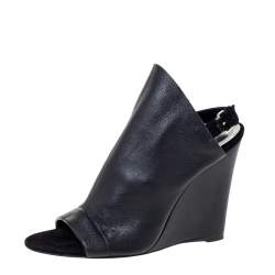 مملوكة مسبقًا Balenciaga Black Leather And Suede Gloves Wedge Sandals Size 37