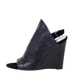 مملوكة مسبقًا Balenciaga Black Leather And Suede Gloves Wedge Sandals Size 37