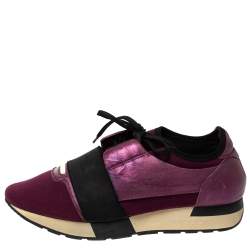 Balenciaga Purple/Black Neoprene and Leather Race Runner Sneakers Size 39