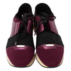 Balenciaga Purple/Black Neoprene and Leather Race Runner Sneakers Size 39