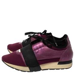 Balenciaga Purple/Black Neoprene and Leather Race Runner Sneakers Size 39