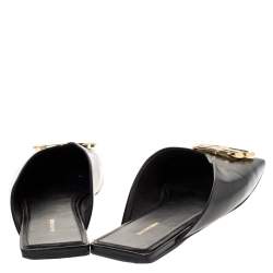 Pre Owned حذاء مولز بالنسياغا بى بى فلات مربع مزدوج جلد أسود مقاس 38