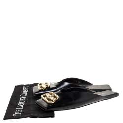 Pre Owned حذاء مولز بالنسياغا بى بى فلات مربع مزدوج جلد أسود مقاس 38