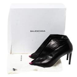 Pre Owned Balenciaga Black Leather Split Vamp Open Toe Booties Size 37