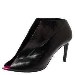 Pre Owned Balenciaga Black Leather Split Vamp Open Toe Booties Size 37