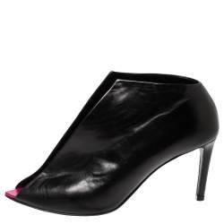Pre Owned Balenciaga Black Leather Split Vamp Open Toe Booties Size 37