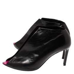 Pre Owned Balenciaga Black Leather Split Vamp Open Toe Booties Size 37